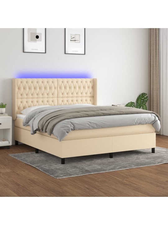 Box spring postel s matrací a led krémová 160x200 cm textil