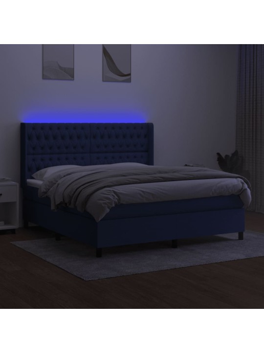 Box spring postel s matrací a LED modrá 160x200 cm textil