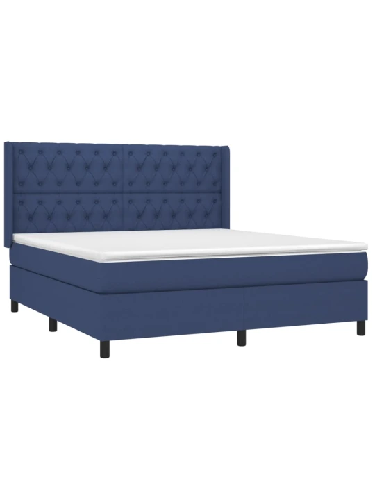 Box spring postel s matrací a LED modrá 160x200 cm textil