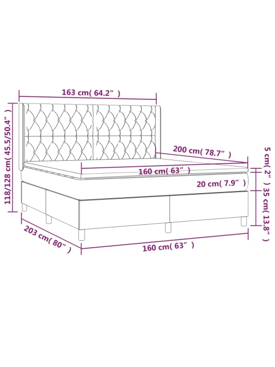 Box spring postel s matrací a LED modrá 160x200 cm textil