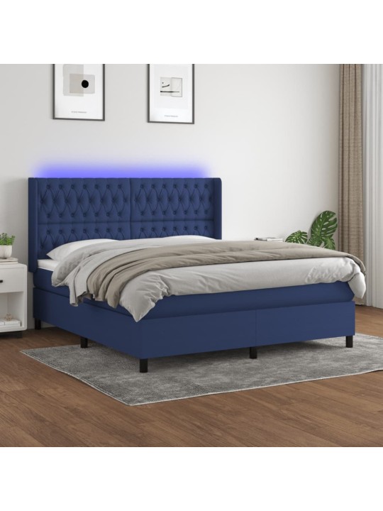 Box spring postel s matrací a LED modrá 160x200 cm textil