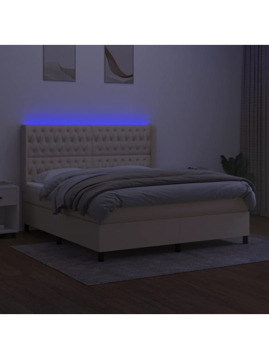 Box spring postel s matrací a led krémová 180x200 cm textil