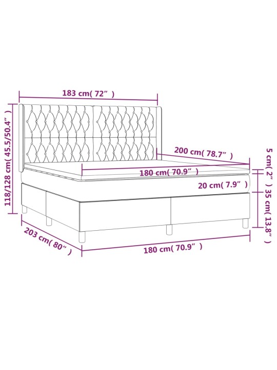 Box spring postel s matrací a LED modrá 180x200 cm textil