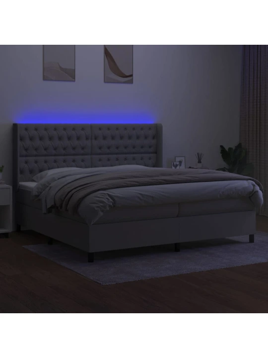 Box spring postel s matrací a LED světle šedá 200x200 cm textil