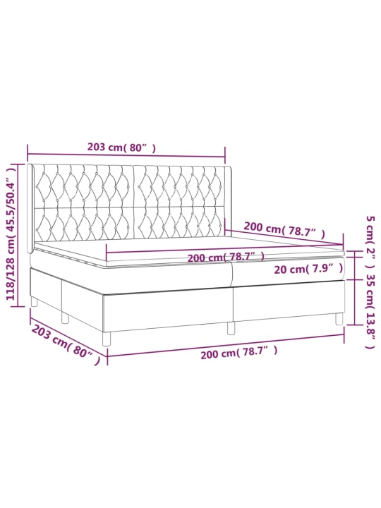 Box spring postel s matrací a LED světle šedá 200x200 cm textil