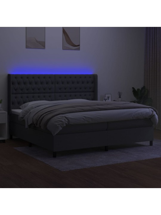 Box spring postel s matrací a LED tmavě šedá 200x200 cm textil