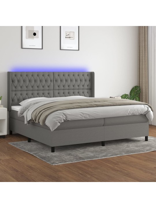 Box spring postel s matrací a LED tmavě šedá 200x200 cm textil