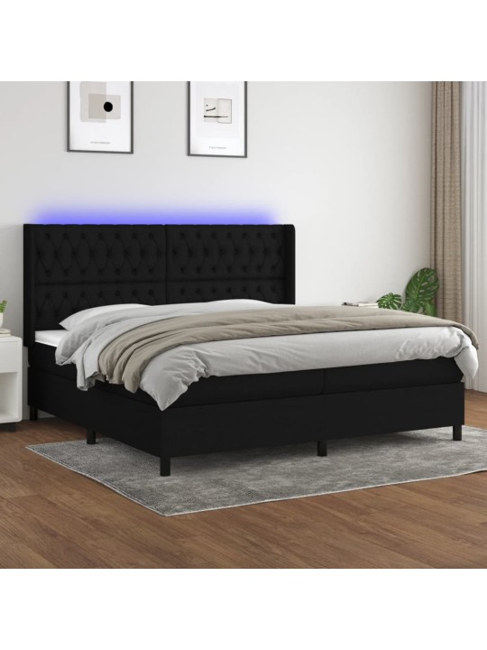 Box spring postel s matrací a LED černá 200x200 cm textil
