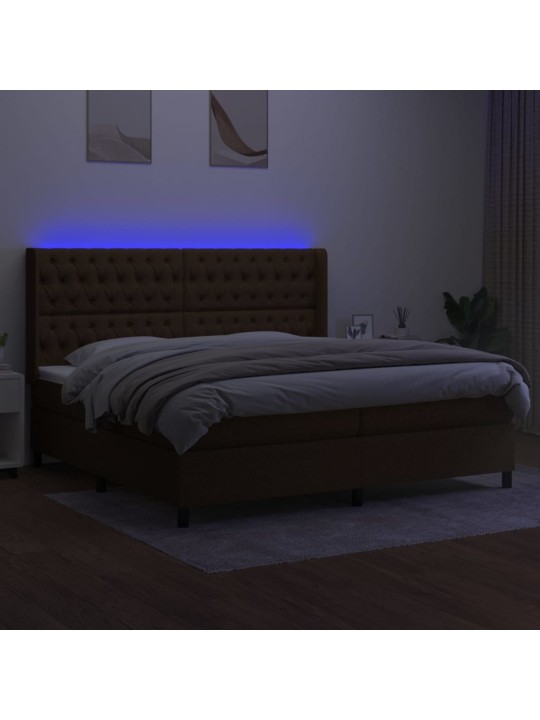Box spring postel s matrací a led tmavě hnědá 200x200 cm textil