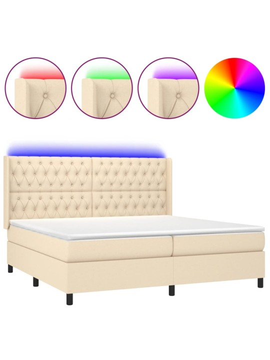 Box spring postel s matrací a led krémová 200x200 cm textil