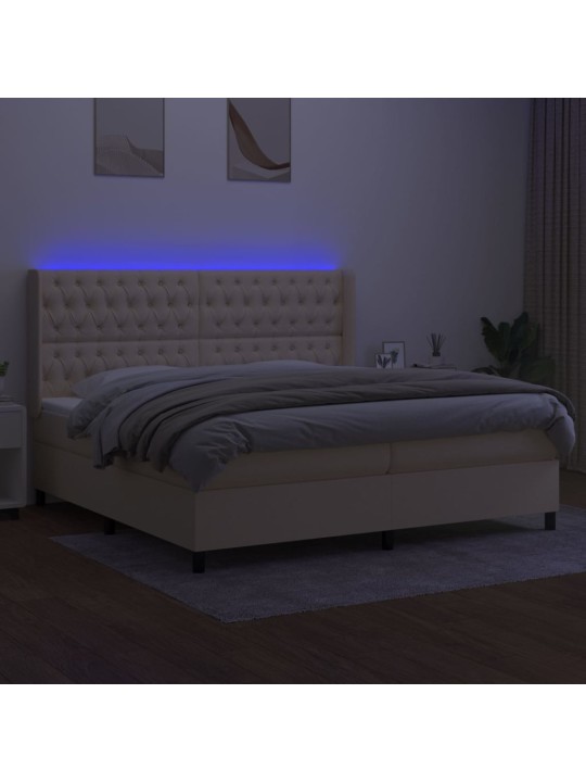 Box spring postel s matrací a led krémová 200x200 cm textil