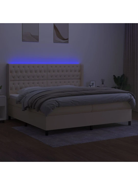 Box spring postel s matrací a led krémová 200x200 cm textil