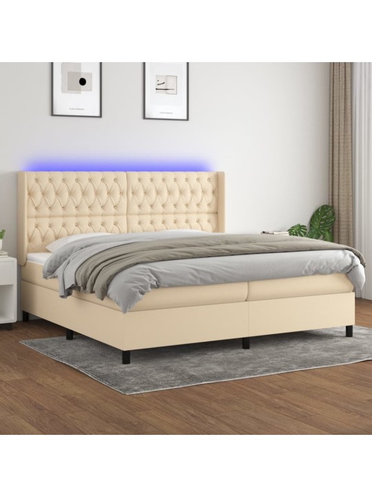 Box spring postel s matrací a led krémová 200x200 cm textil