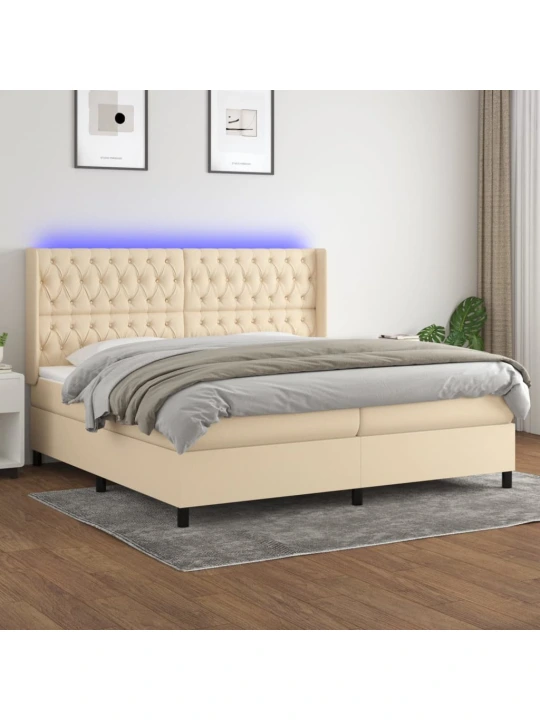 Box spring postel s matrací a led krémová 200x200 cm textil