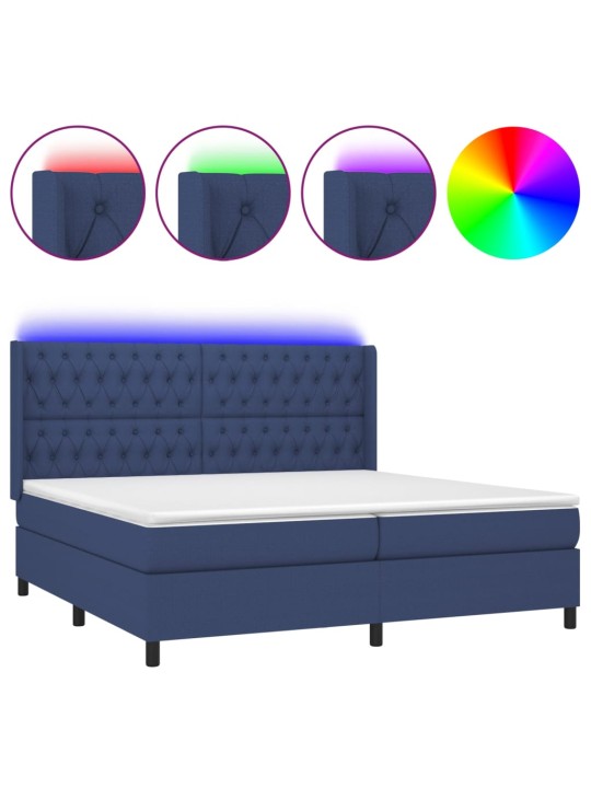 Box spring postel s matrací a LED modrá 200x200 cm textil