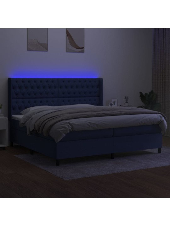 Box spring postel s matrací a LED modrá 200x200 cm textil