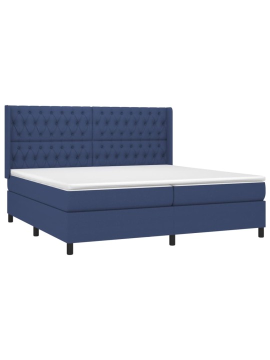 Box spring postel s matrací a LED modrá 200x200 cm textil
