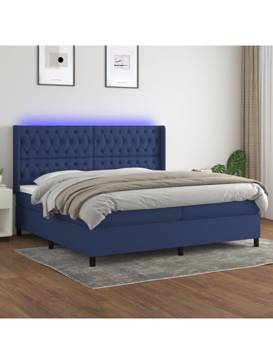 Box spring postel s matrací a LED modrá 200x200 cm textil