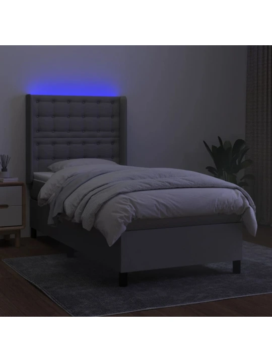 Box spring postel s matrací a LED světle šedá 80x200 cm textil