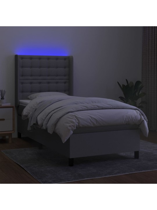 Box spring postel s matrací a LED světle šedá 90x190 cm textil