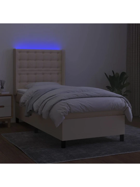 Box spring postel s matrací a led krémová 90x190 cm textil