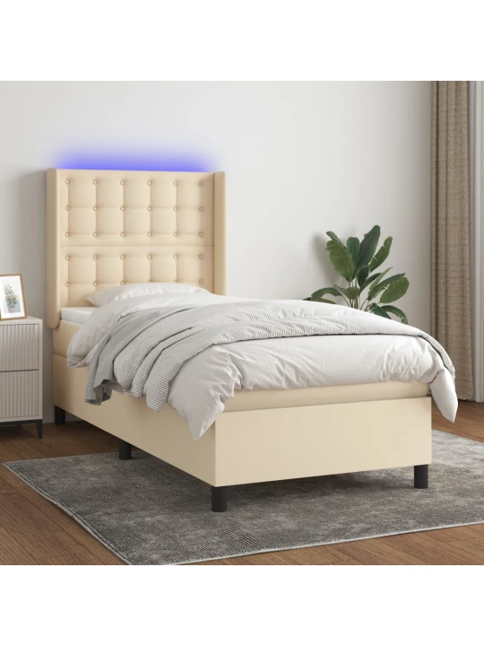 Box spring postel s matrací a led krémová 90x190 cm textil