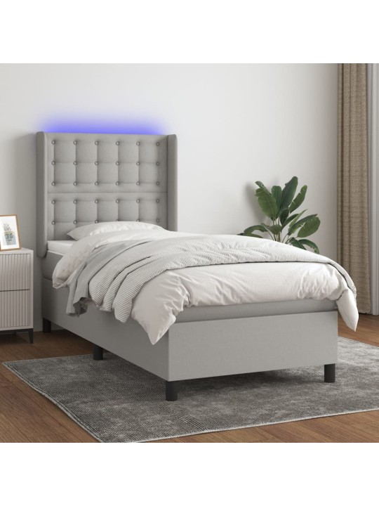 Box spring postel s matrací a LED světle šedá 100x200 cm textil