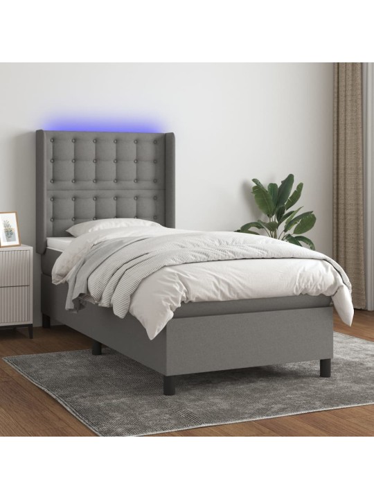 Box spring postel s matrací a LED tmavě šedá 100x200 cm textil