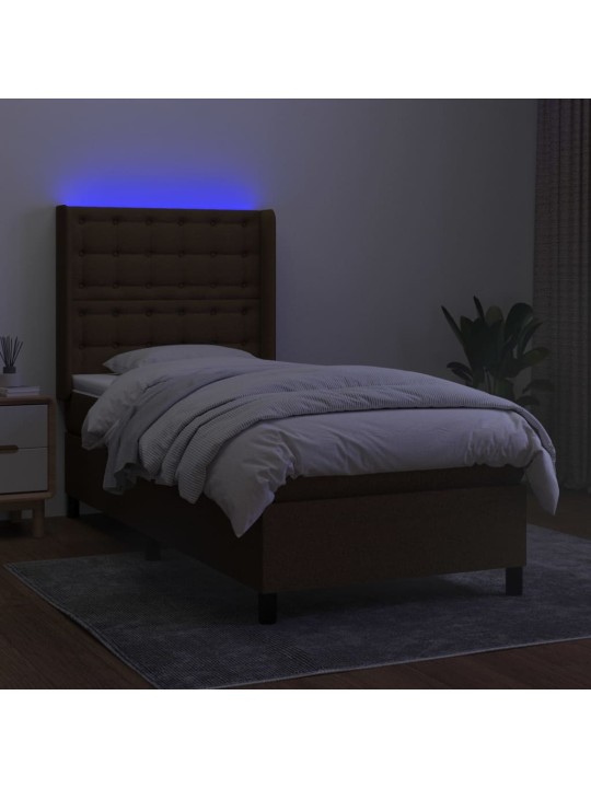 Box spring postel s matrací a led tmavě hnědá 100x200 cm textil