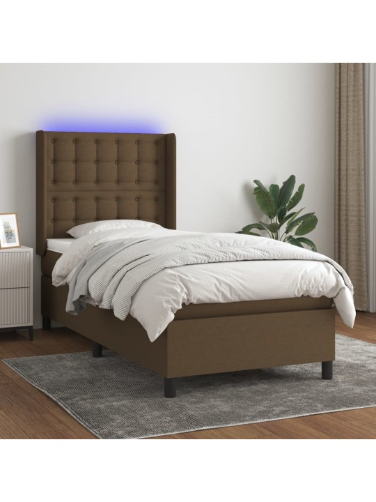 Box spring postel s matrací a led tmavě hnědá 100x200 cm textil