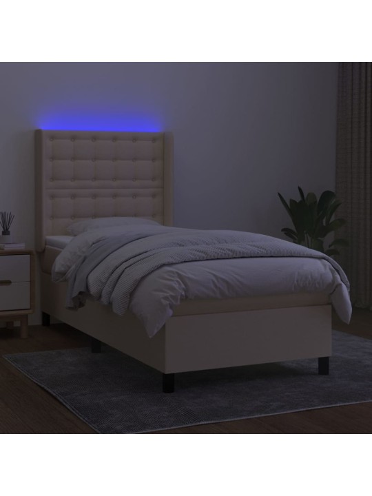 Box spring postel s matrací a led krémová 100x200 cm textil