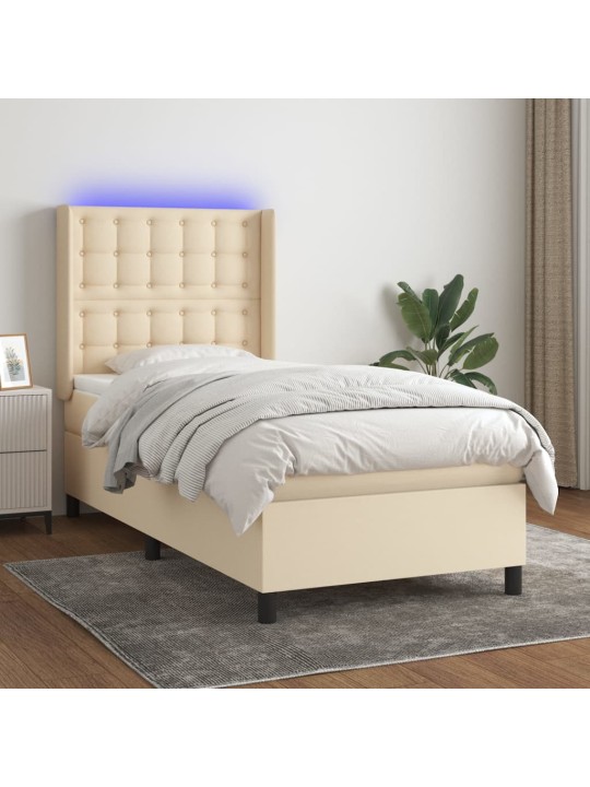 Box spring postel s matrací a led krémová 100x200 cm textil