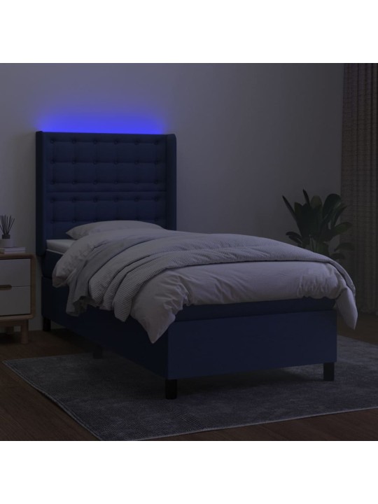 Box spring postel s matrací a LED modrá 100x200 cm textil