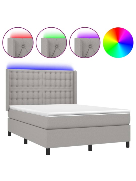 Box spring postel s matrací a LED světle šedá 140x190 cm textil