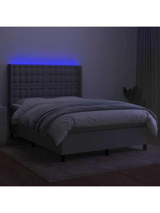 Box spring postel s matrací a LED světle šedá 140x190 cm textil