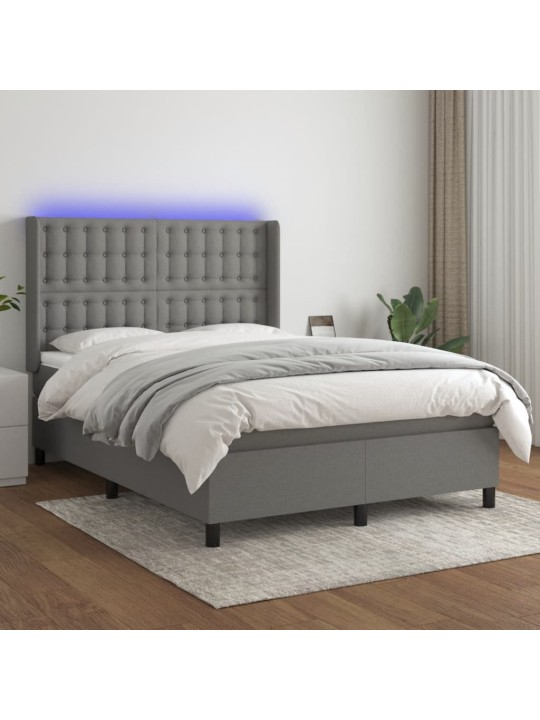 Box spring postel s matrací a LED tmavě šedá 140x190 cm textil