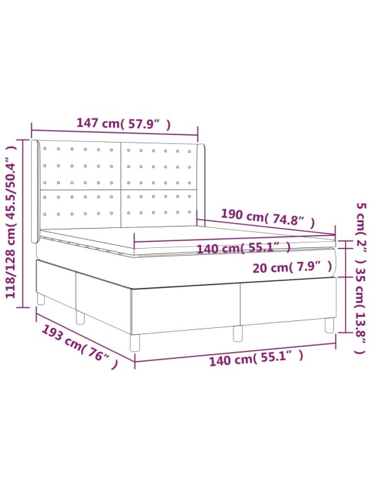 Box spring postel s matrací a LED černá 140x190 cm textil