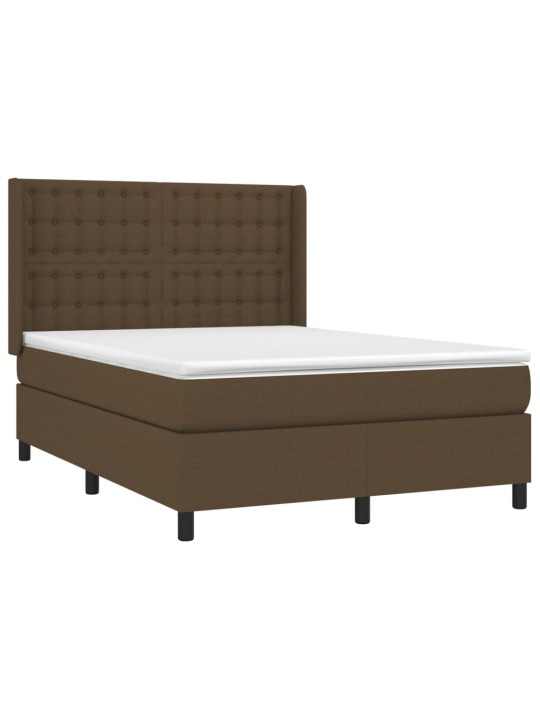 Box spring postel s matrací a led tmavě hnědá 140x190 cm textil