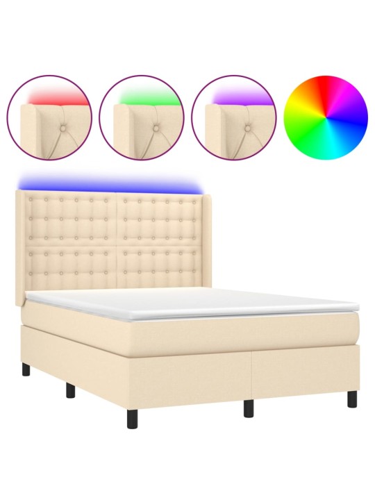 Box spring postel s matrací a LED krémová 140x190 cm textil