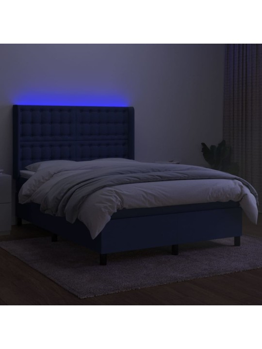 Box spring postel s matrací a LED modrá 140x190 cm textil
