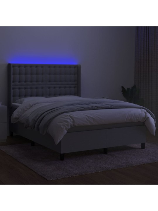 Box spring postel s matrací a LED světle šedá 140x200 cm textil