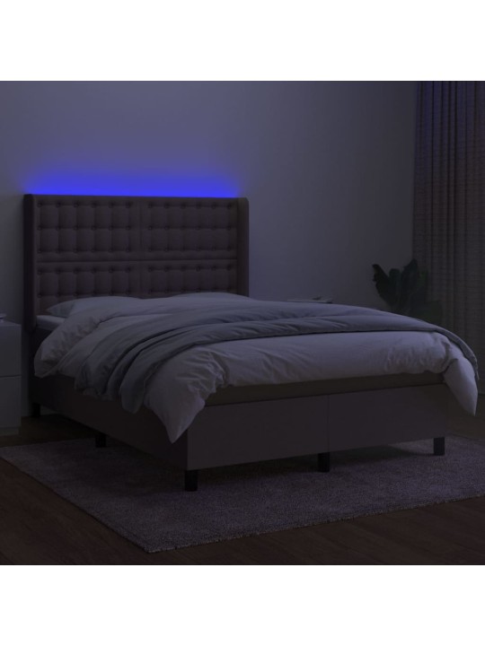 Box spring postel s matrací a LED taupe 140x200 cm textil