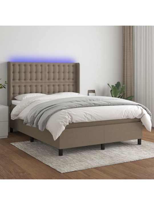 Box spring postel s matrací a LED taupe 140x200 cm textil