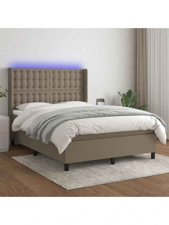 Box spring postel s matrací a LED taupe 140x200 cm textil
