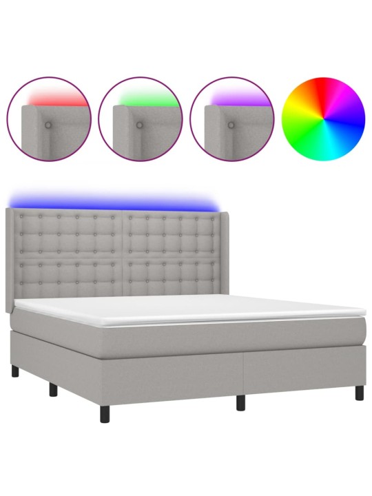 Box spring postel s matrací a LED světle šedá 160x200 cm textil