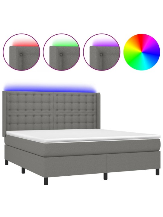 Box spring postel s matrací a LED tmavě šedá 160x200 cm textil