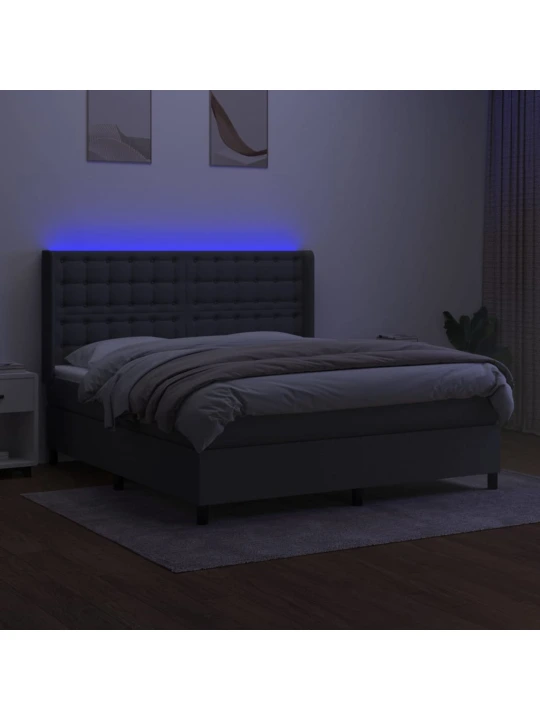 Box spring postel s matrací a LED tmavě šedá 160x200 cm textil