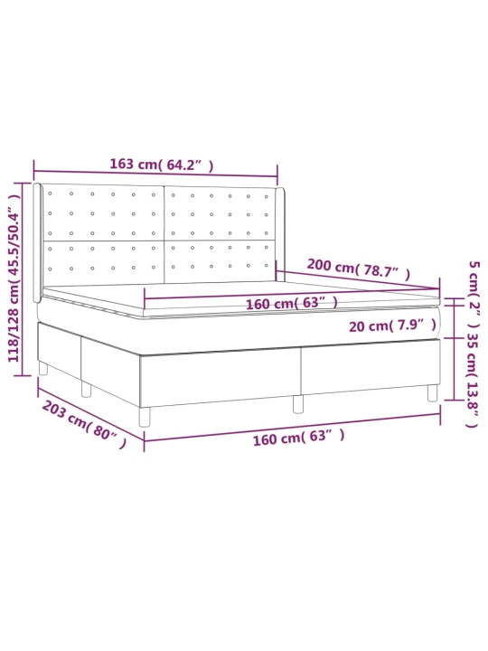 Box spring postel s matrací a LED tmavě šedá 160x200 cm textil