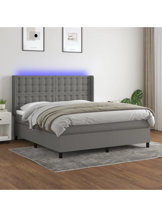 Box spring postel s matrací a LED tmavě šedá 160x200 cm textil
