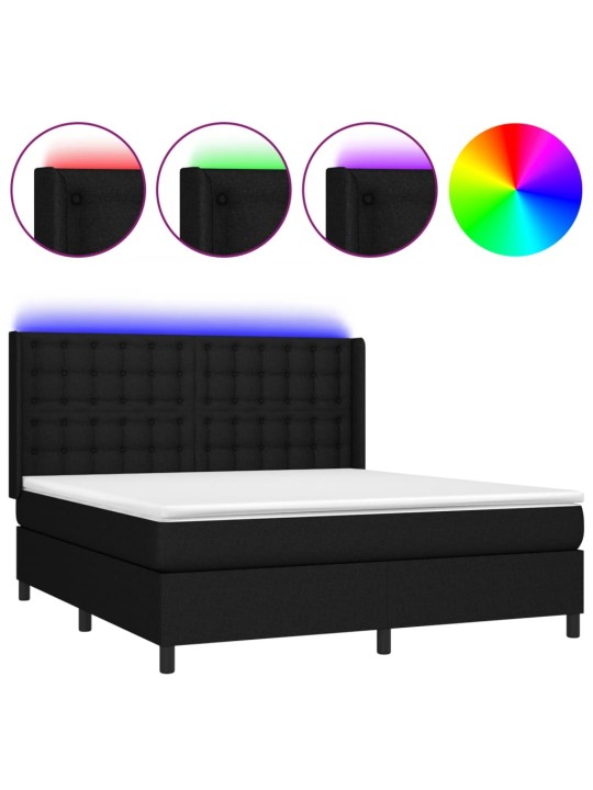 Box spring postel s matrací a LED černá 160x200 cm textil